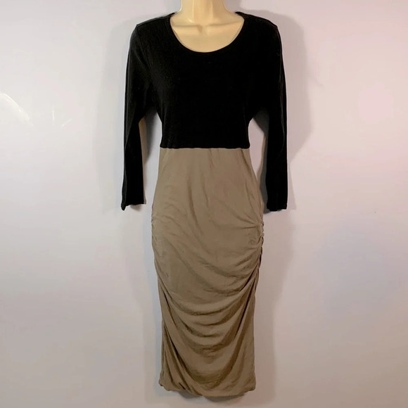 Standard James Perse long sleeve color block  ruched gray dress sz 4 /XL cotton - Picture 2 of 11